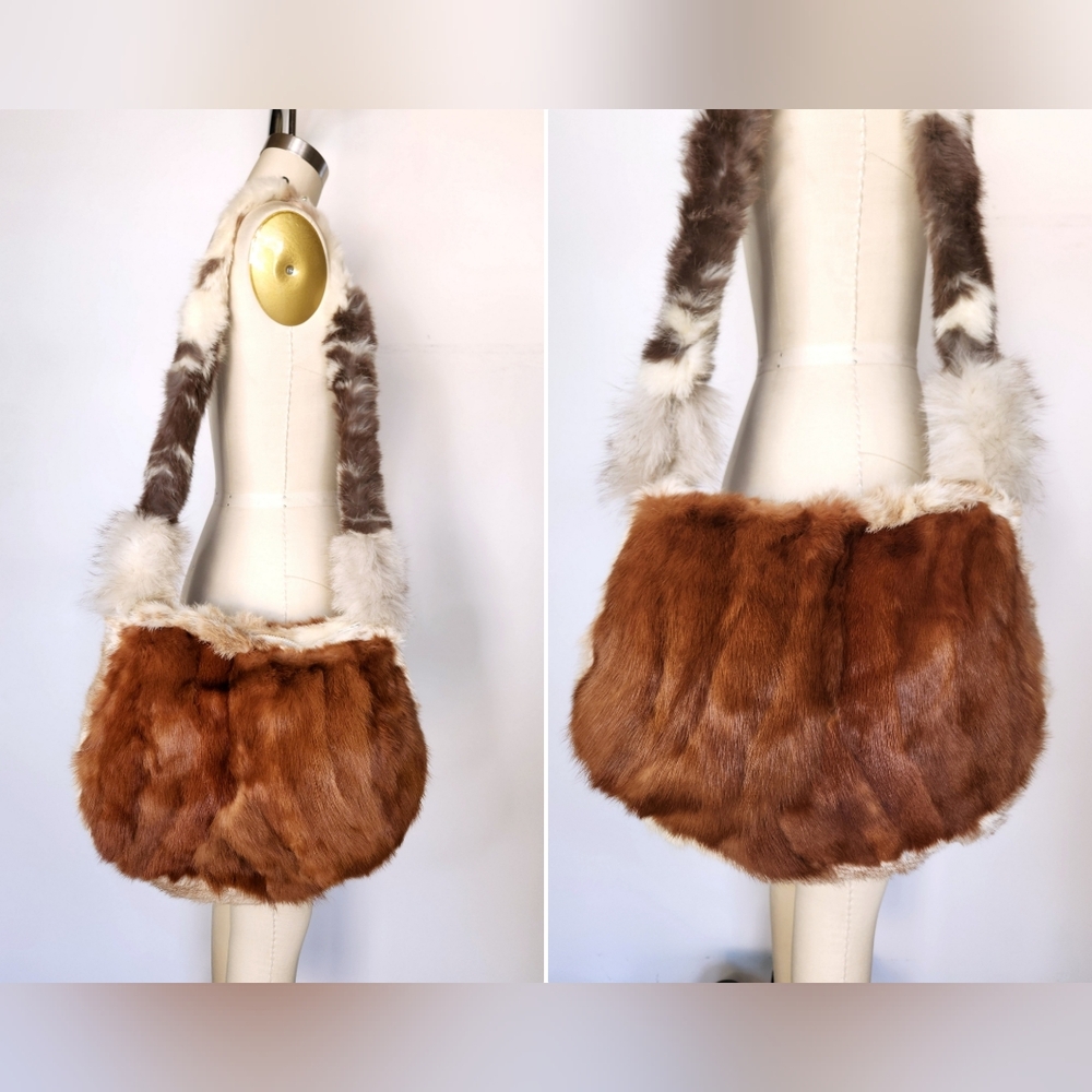 Vintage FOX Fur Bag Shoulder Fur Bag - Crossbody Soft Big Fox Fur Bag Messenger